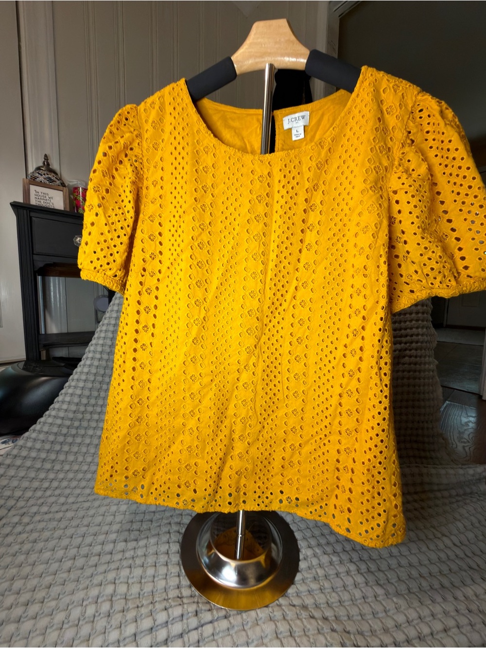 J. Crew Bright Yellow Eyelet Puff Sleeve Blouse